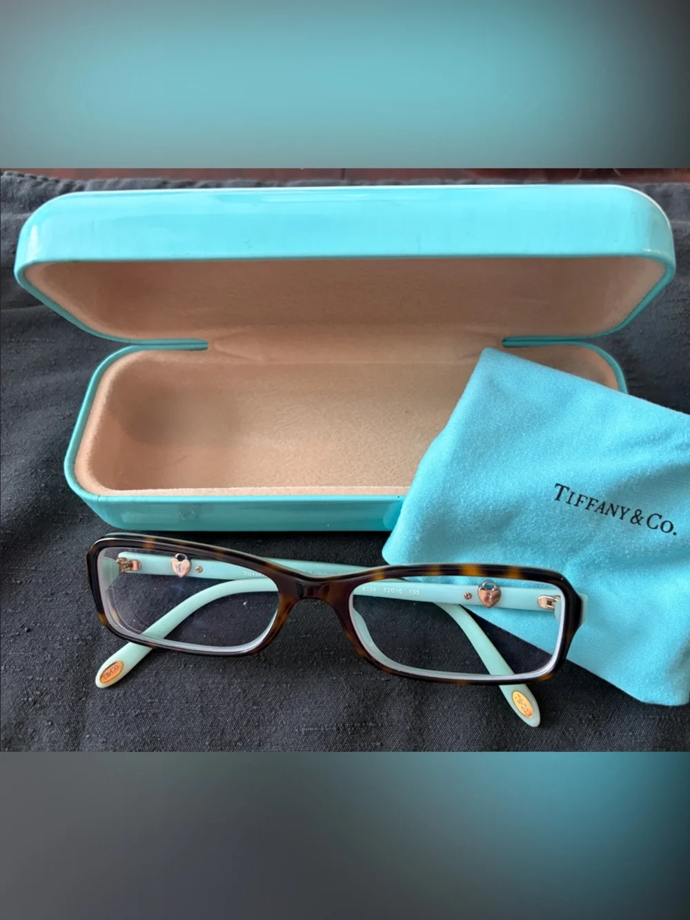 Tiffany & Co. Eyeglass Case with Microfiber Pouch and Tortoiseshell Frames